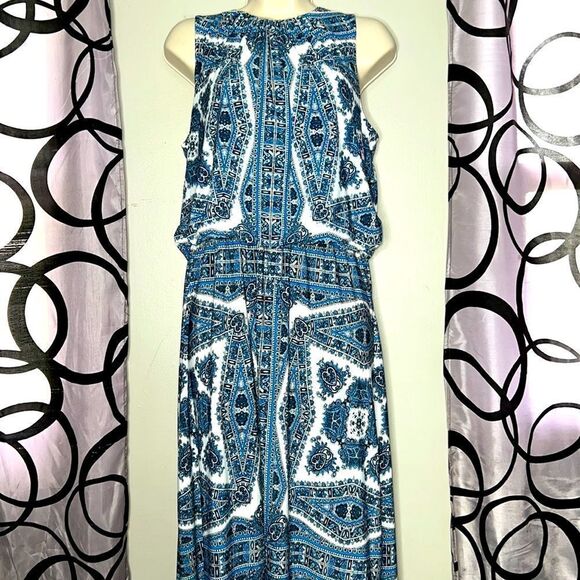 Blue, White, Pattern Full Length Maxi Dress Size 8 - Picture 1 of 13